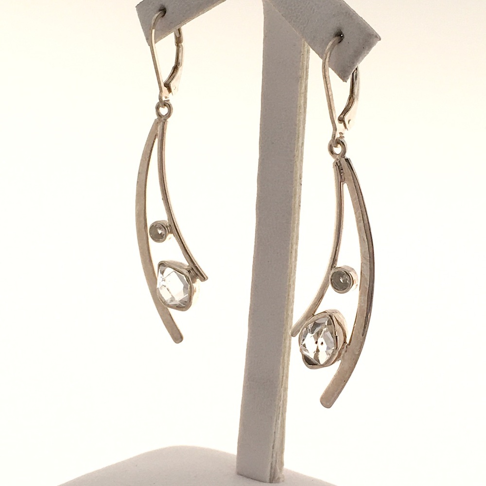 Bali sterling crystal quartz curved drop earrings